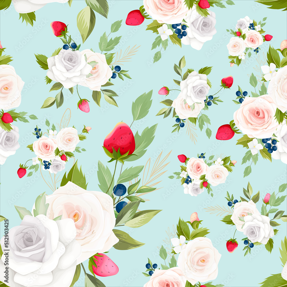 beautiful hand drawing flower and fruit seamless pattern design