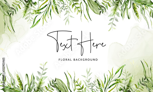 Beautiful watercolor greenery grass leaves background