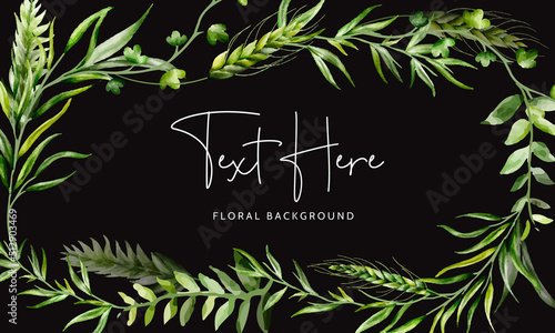 Beautiful watercolor greenery grass leaves background