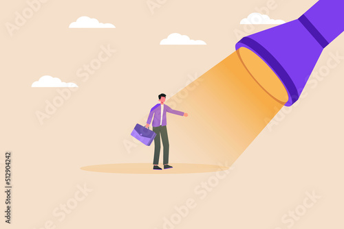 Businessman walks under a flashlight to success. Business success concept. Colored flat vector illustration isolated