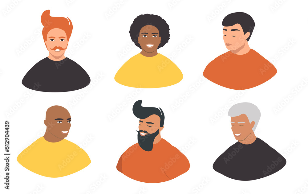 vector illustration in flat style - portraits of men of different races vector illustration in flat style - portraits of men of different races