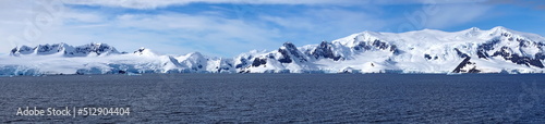 Panorama of snow covered mountains at Portal Point  Antarctica