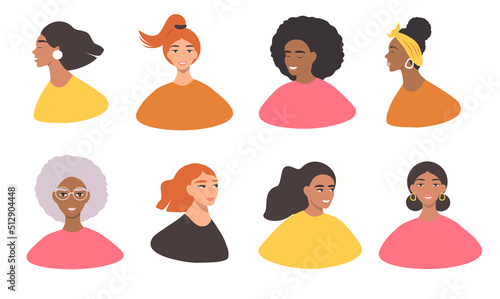 vector illustration in flat style - portraits of beautiful women of different races