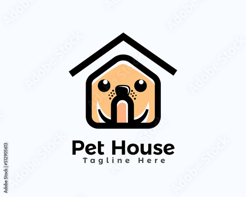 simple head, dog house home line art logo icon symbol template illustration inspiration