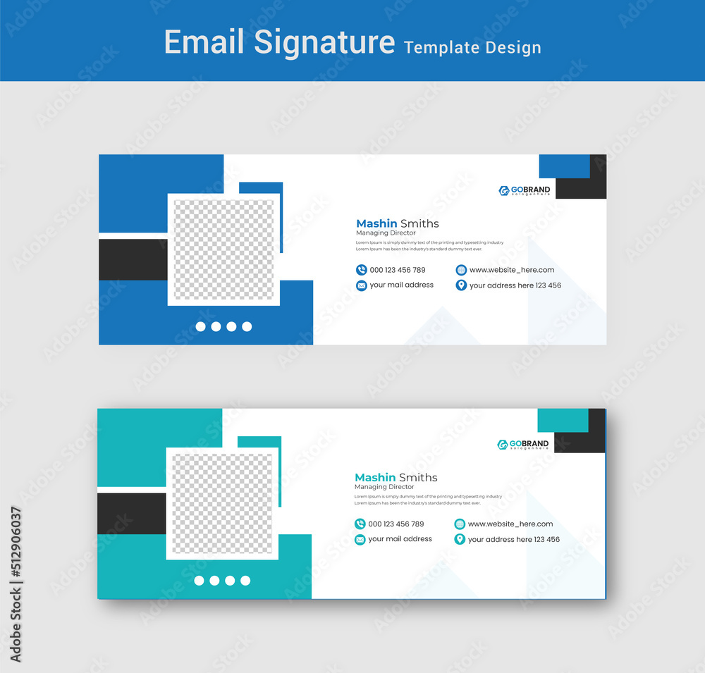 Fototapeta premium Email signature template design 2 color set. Corporate mail business email signature vector banner template