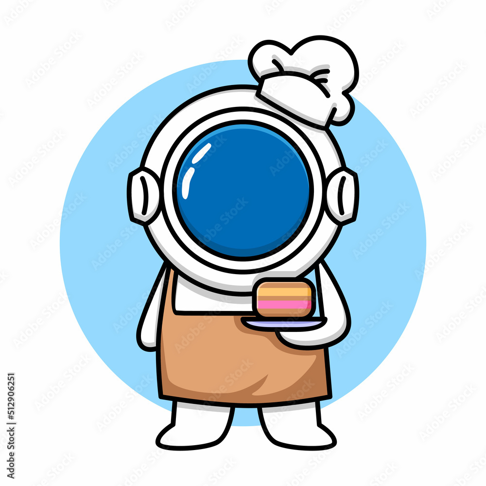 Cute chef astronaut with cake cartoon design Cute chef astronaut with cake cartoon design