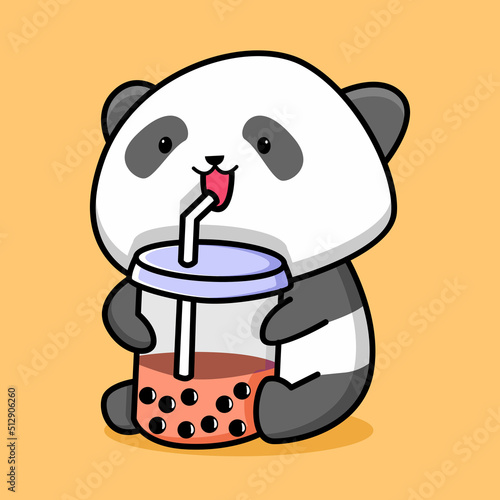 Cute panda drink boba milk tea cartoon design