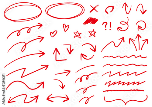 手書きの矢印セット　赤