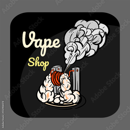 vector Poster template for vaping shop or club. Vape cigarette and vaporizer electronic illustration