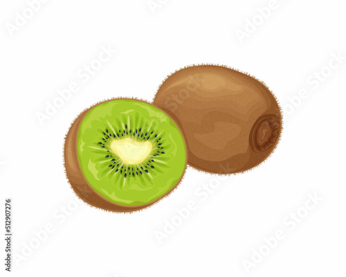 Kiwi fruit. Ripe kiwi. Image of a ripe kiwi fruit. Vitamin fruit. Organic vegetarian products. Vector illustration isolated on a white background