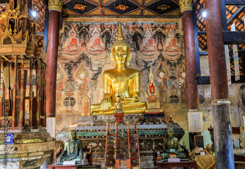 Nan Province,Northern Thailand on December20,2019:Principal Buddha statue inside the vihara(main hall),Wat Nong Bua,Tha Wang Pha District.  © mickey_41
