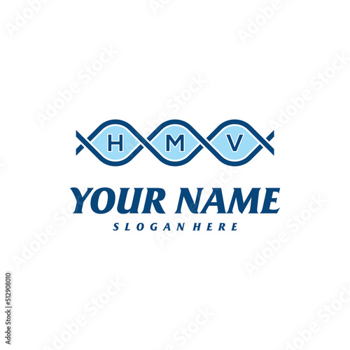 Letter HMV with dna Logo Design Template. Initial HMV logo concept vector. Emblem, Creative Symbol, Icon