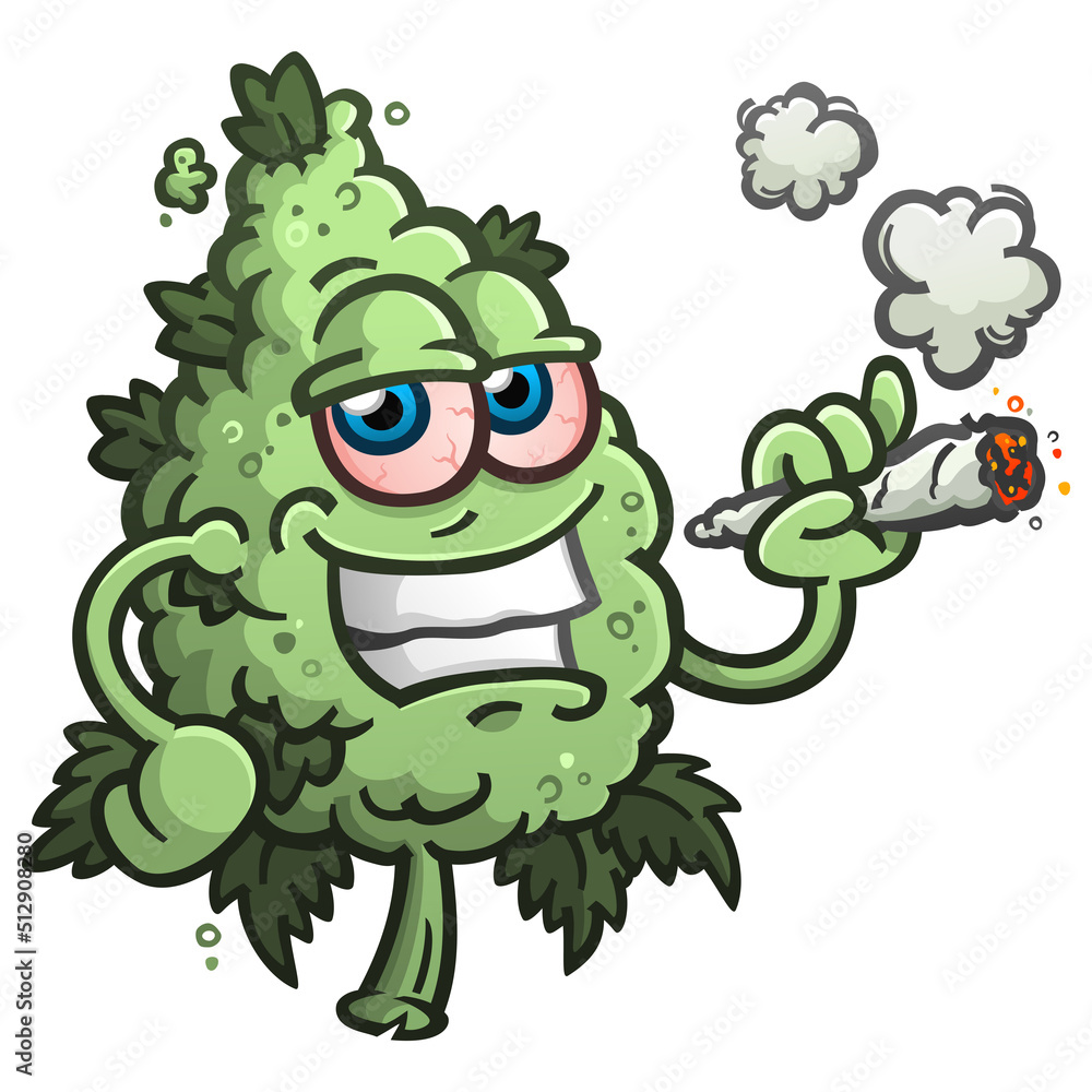 Marijuana bud vector cartoon character illustration smoking a reefer