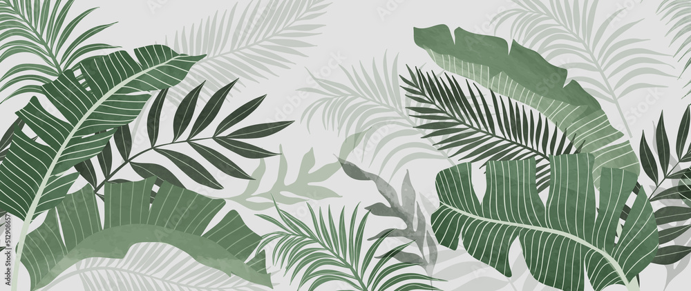 Abstract botanical vector background. Tropical plant wallpaper with foliage, palm, leaves, monstera in hand drawn pattern. Green watercolor botanical design for cover, prints, wall art, decorative. Stock Vector | Adobe Stock Abstract botanical vector background. Tropical plant wallpaper with foliage, palm, leaves, monstera in hand drawn pattern. Green watercolor botanical design for cover, prints, wall art, decorative. Stock Vector | Adobe Stock