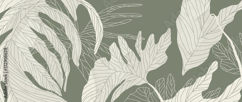 Abstract botanical vector background. Tropical plant wallpaper with foliage, monstera, leaves in hand drawn pattern. Green watercolor botanical design for cover, prints, wall art, decorative.