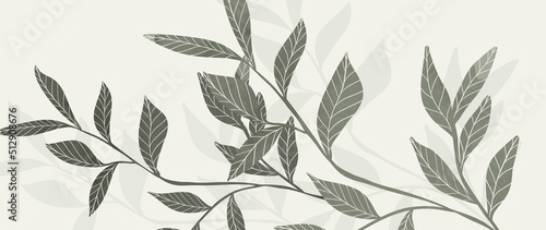 Abstract botanical vector background. Tropical plant wallpaper with foliage, tree branches, leaves in hand drawn pattern. Green watercolor botanical design for cover, prints, wall art, decorative.