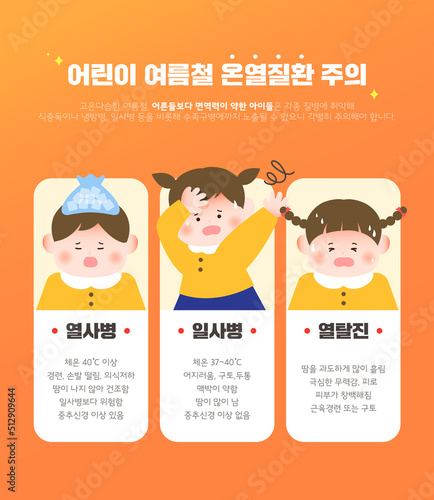 Illustration of people with heat-related illnesses in summer 
