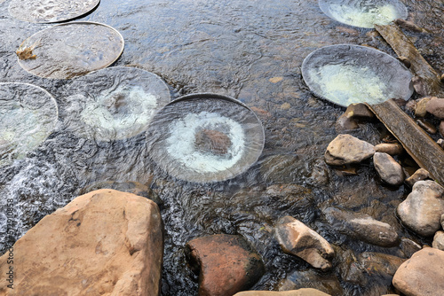 Large pans for boiling salt water in Mang River at Bo Kluea,Nan Province,northern Thailand.