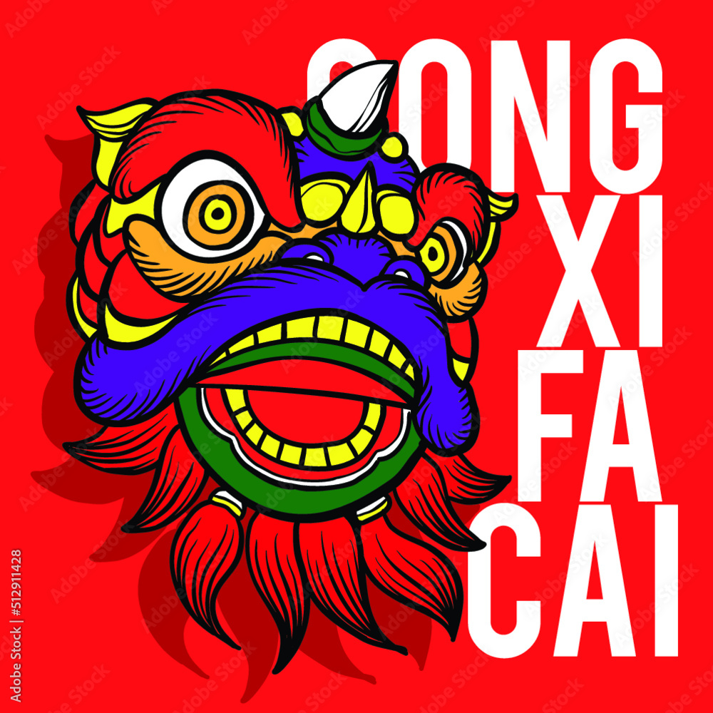 Dragon Lion barongsai china vector illustration gong xi fa cai new year