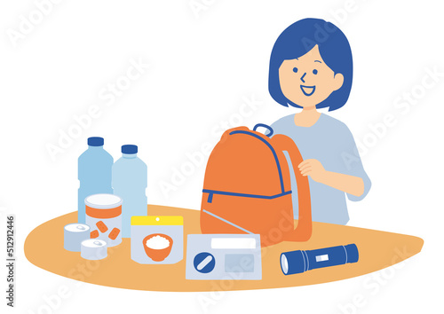 災害への備えをする女性のイラスト
