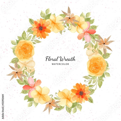 Pretty Yellow Floral Wreath Watercolor