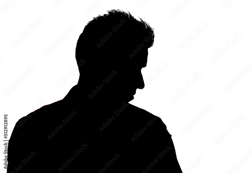 Silhouette profile of a young man against a white background