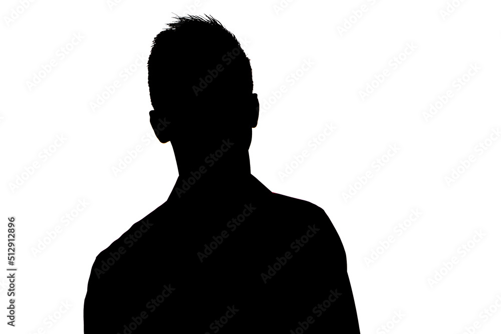 Silhouette of young man shot head on on white background Silhouette of young man shot head on on white background