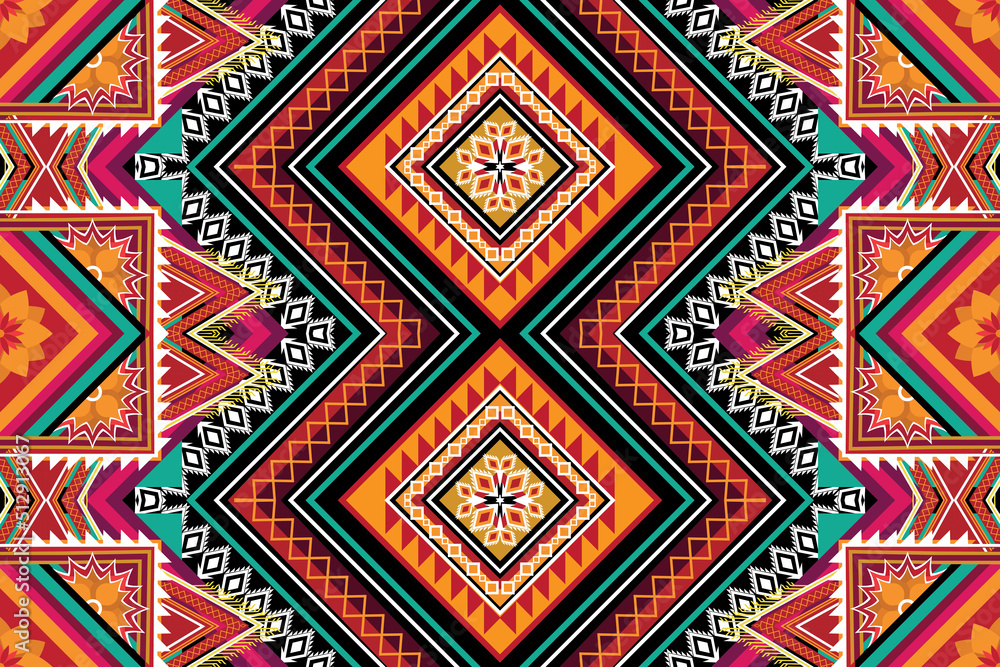 Geometric ethnic flower pattern for background,fabric,wrapping,clothing,wallpaper,Batik,carpet,embroidery style. Geometric ethnic flower pattern for background,fabric,wrapping,clothing,wallpaper,Batik,carpet,embroidery style.