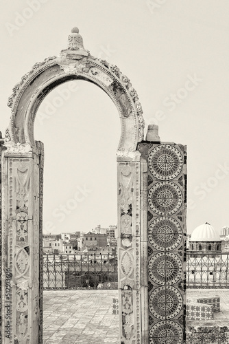 Tunisia, Tunis, stone archway on rooftop