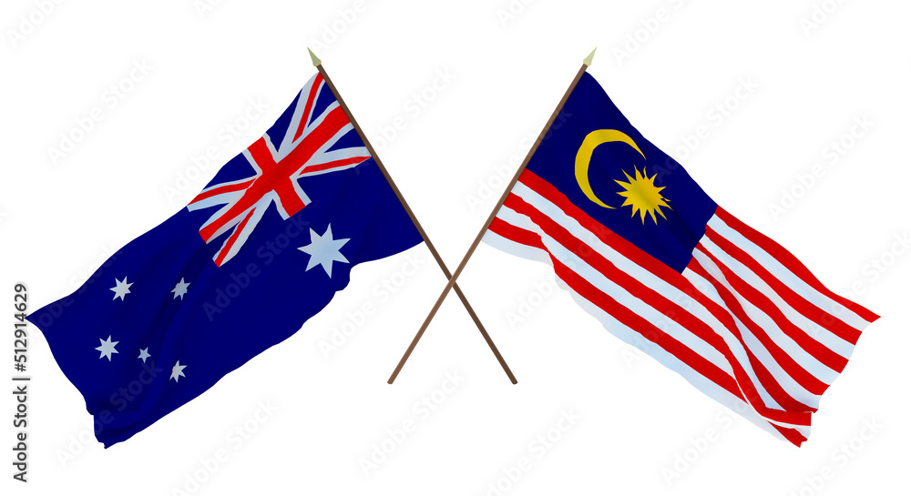 Background for designers, illustrators. National Independence Day. Flags Australia and Malaysia