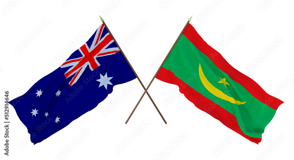 Background for designers, illustrators. National Independence Day. Flags Australia and Mauritania