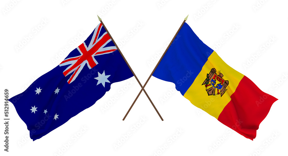 Background for designers, illustrators. National Independence Day. Flags Australia and Moldova
