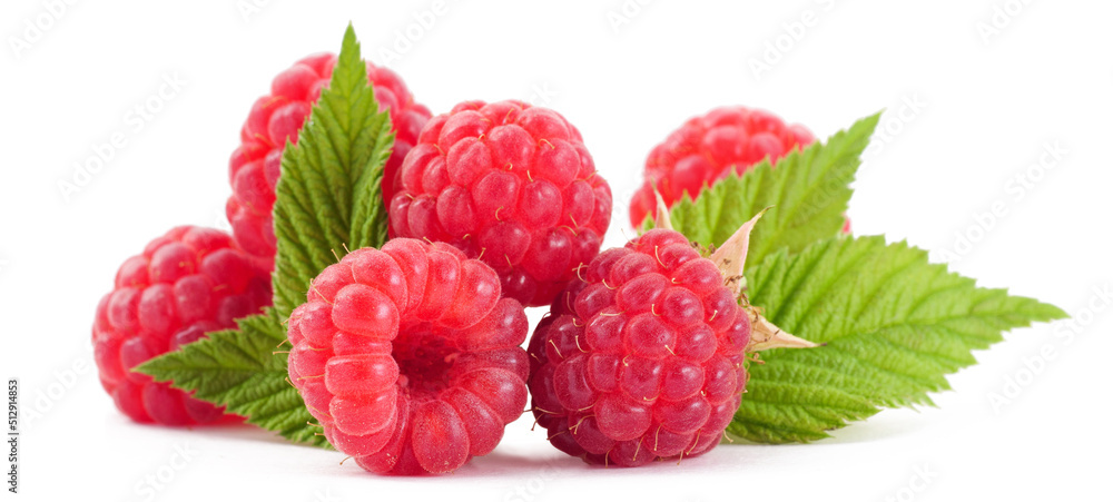 Raspberry with leaves. Raspberry isolated on white background. Raspberry with leaves. Raspberry isolated on white background.