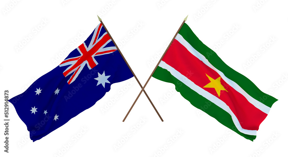 Background for designers, illustrators. National Independence Day. Flags Australia and Suriname