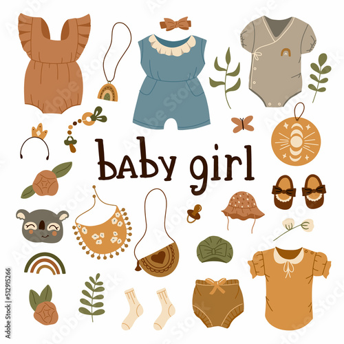 Vector hand drawn children's collection of things and toys for toddler boy. Ideal for decorating textiles and nursery