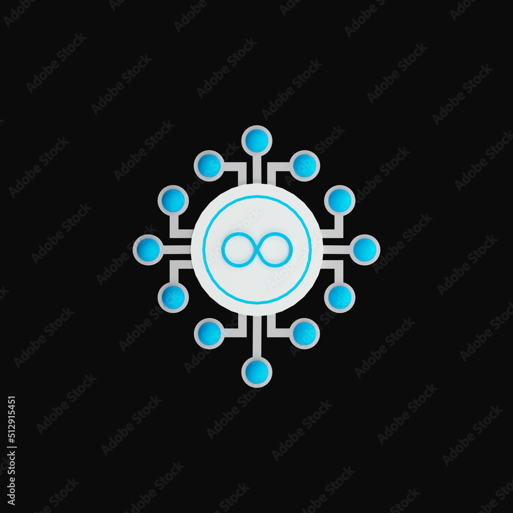 3D Render Of Infinty Connection Or Network White And Turquoise Icon.