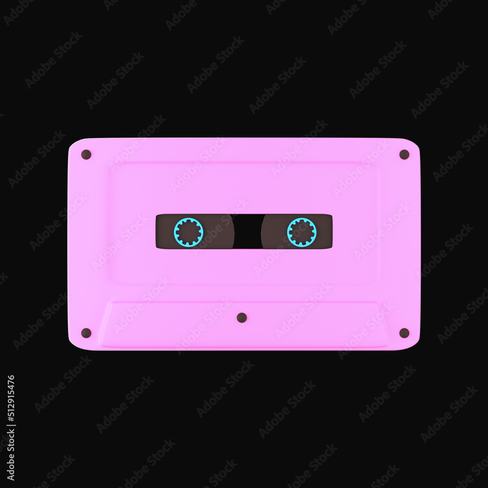 Fototapeta premium Isolated Pink Cassette 3D Icon Over Black Background.