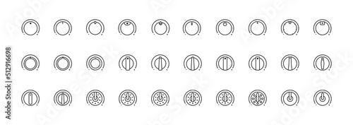 Set of Vector Icons on Theme Adjustment, Mode Selection, Control, Switching, Change. Presented Balance, Power, Minimum, Maximum, Left, Right Power Mode Control Panel