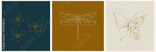 Vector butterflies abstract modern logo design templates in trendy linear style in gold tones - luxury and jewelry concepts for exclusive services and products, beauty and spa industry