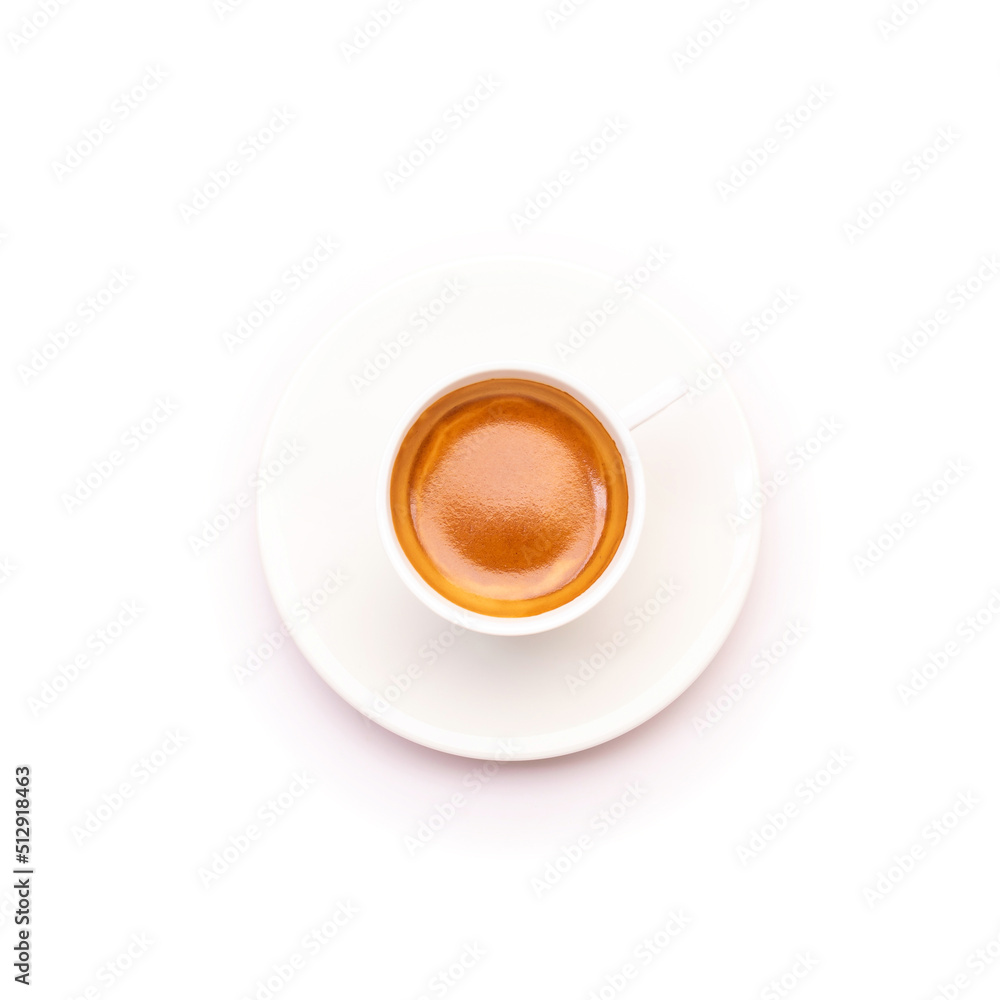 Top view black coffee or Americano in white cup isolated on white Top view black coffee or Americano in white cup isolated on white