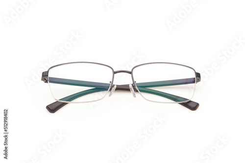 New black frame eyeglasses with clear lens isolated on white