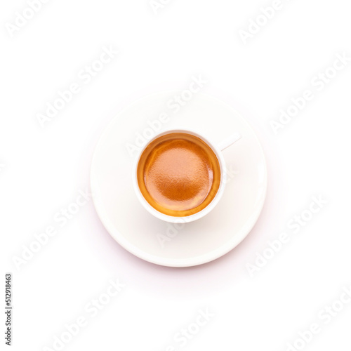 Top view black coffee or Americano in white cup isolated on white
