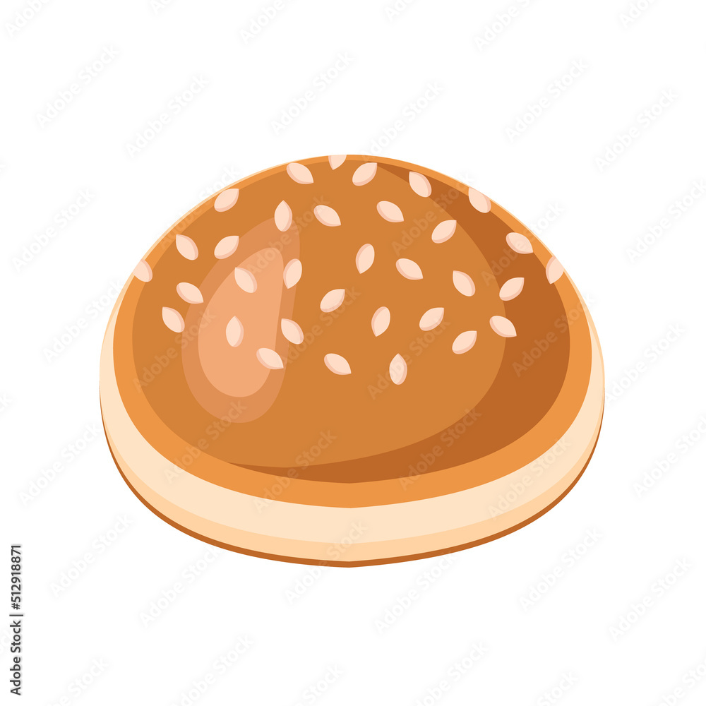 Delicious toasted sesame bun, isolated on a white background.Vector illustration .It can be used in the menus of bakeries, bars,restaurants,textiles. Delicious toasted sesame bun, isolated on a white background.Vector illustration .It can be used in the menus of bakeries, bars,restaurants,textiles.