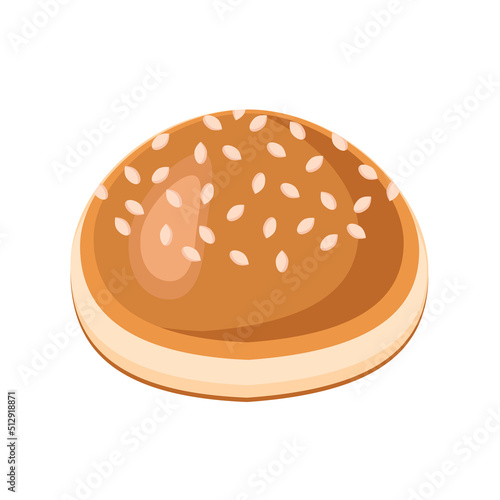 Delicious toasted sesame bun, isolated on a white background.Vector illustration .It can be used in the menus of bakeries, bars,restaurants,textiles.