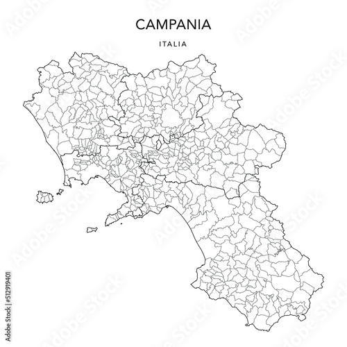 Vector Map of the Geopolitical Subdivisions of the Region of Campania with Provinces and Municipalities (Comuni) as of 2022 - Italy photo