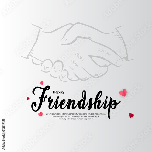 Elegant friendship day lettering design with hand shake silhouette vector illustration