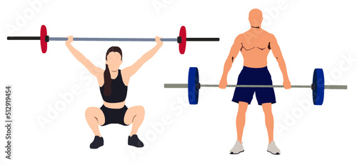 pair of man and women weightlifters with barbell