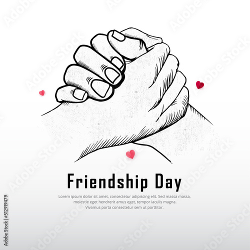 Celebration friendship day design with hand shake silhouette and paper hearts vector