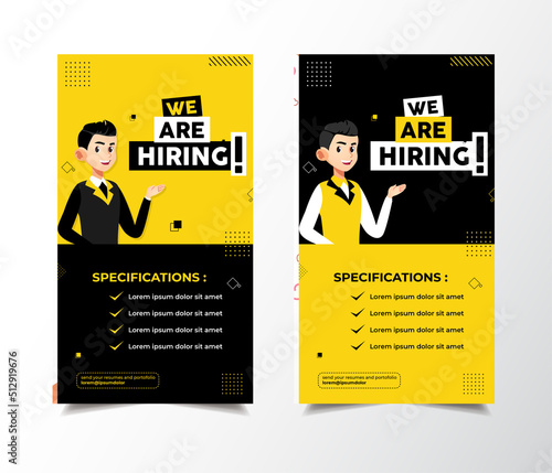 Collection of Job vacancy design template stories with businessman cartoon vector