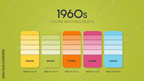 1990s colour schemes ideas. Color Trends combinations and palette guide. Example of table color shades in RGB and HEX.Color swatch for fashion, home, interiors design or cataloque.Colour chart vector.
